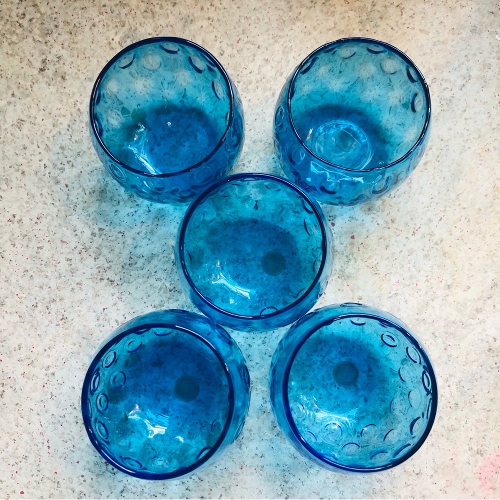 Blue glasses. Italian glass set of 5 Vintage